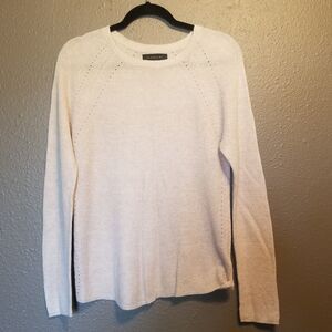 Tahari Small Sweater Beige Linen Blend Lightweight Transitional Coastal Beach